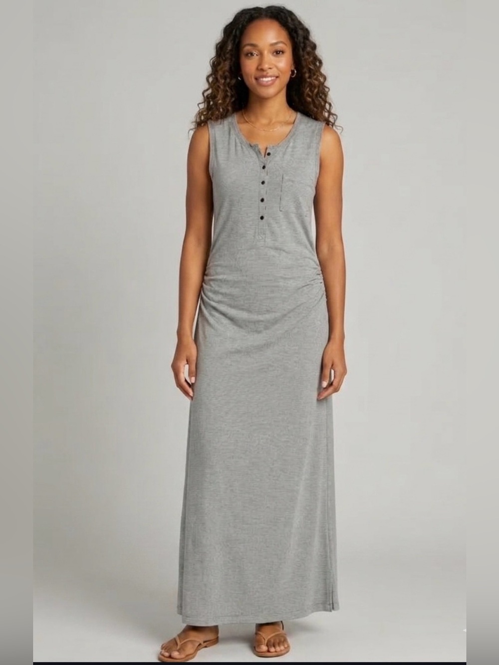 Athleta Microstripe Henley X-Large Loungewear Resort Beach Pool Side Maxi Dress